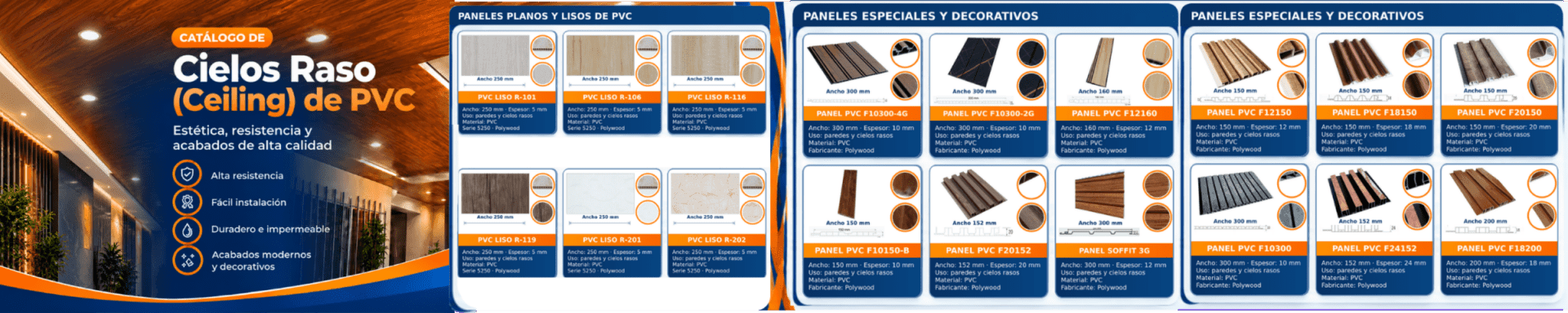 Catálogo de cielos raso y paneles de pared de PVC